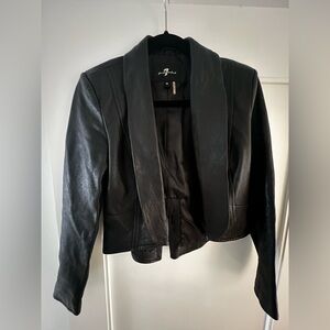 7 For All Mankind Black Leather Open-Front Jacket
